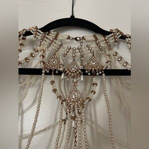 Elegant Pearl & Crystal Bridal Shoulder Necklace - Statement Body Chain